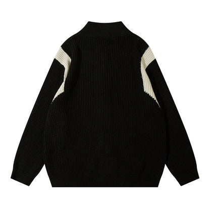 Color Block Zipper Cardigan Sweater Men&