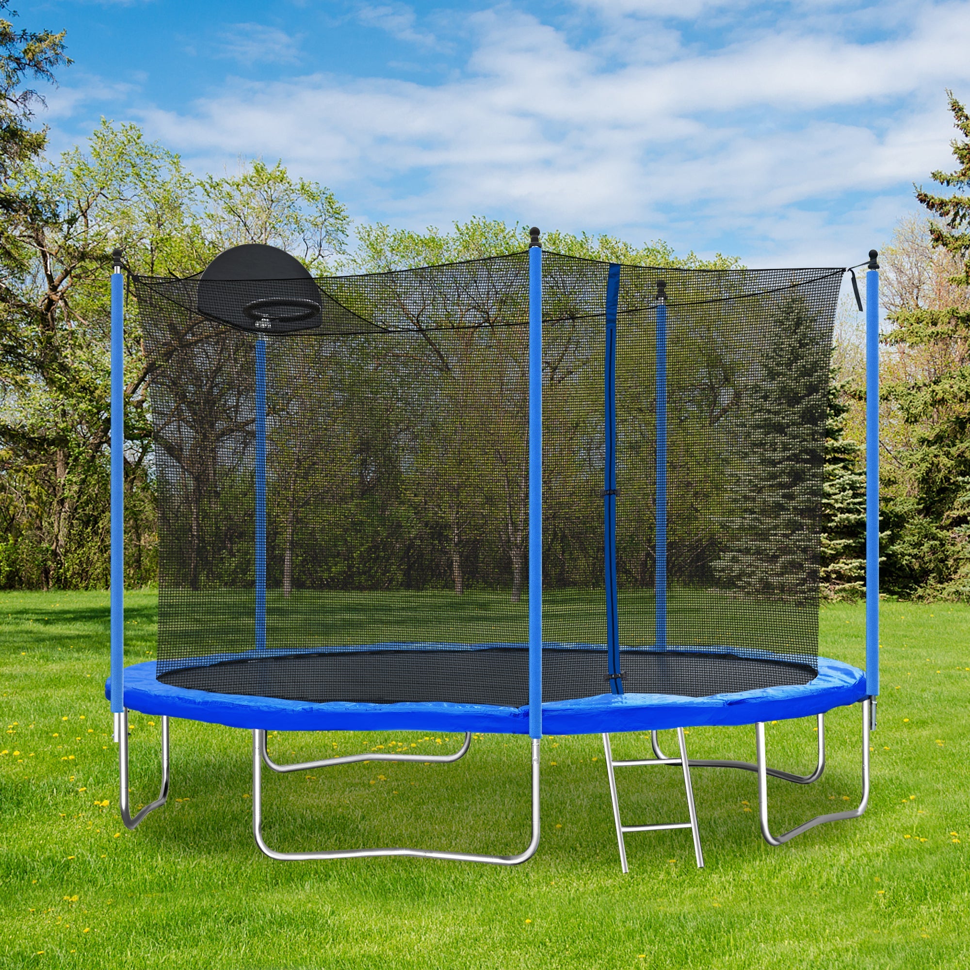 12FT Trampoline for Adults &amp; Kids with Basketball Hoop, Outdoor Trampolines w/Ladder and Safety Enclosure Net for Kids and adult