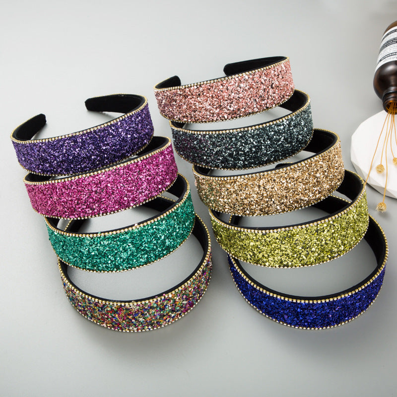 New Colored Stone Hair Decoration Super Flash Diamond Wide Edge Korean Advanced Shampoo Headband