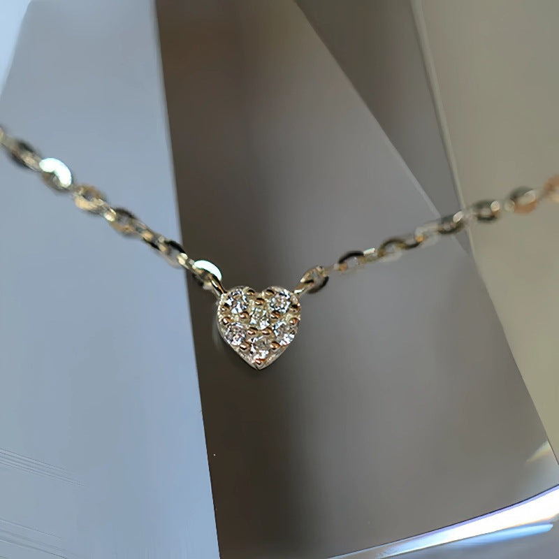 S925 pure silver plated with 14K gold mini heart necklace women&