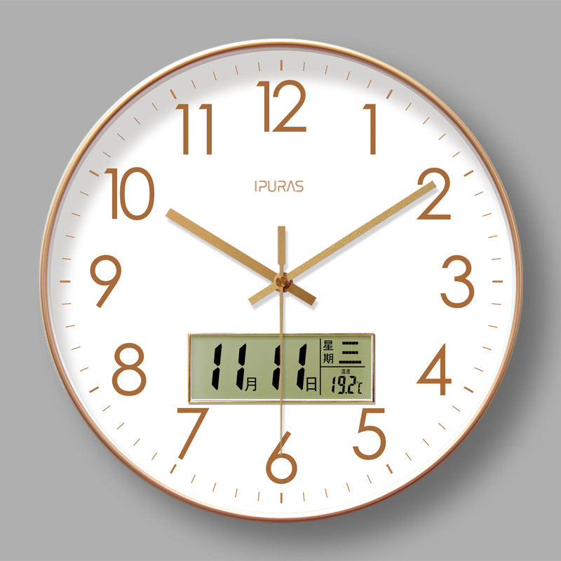 2025 New 10/12/14 - inch Electronic Calendar Wall Clock. Monitors temp &amp; humidity. Dual - display. Mute. Quartz movement.