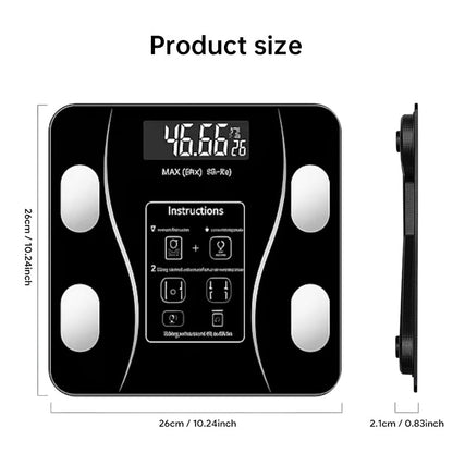 Bluetooth smart scale with app, full-body analysis, iOS/Android, 180kg, high-precision for fitness.