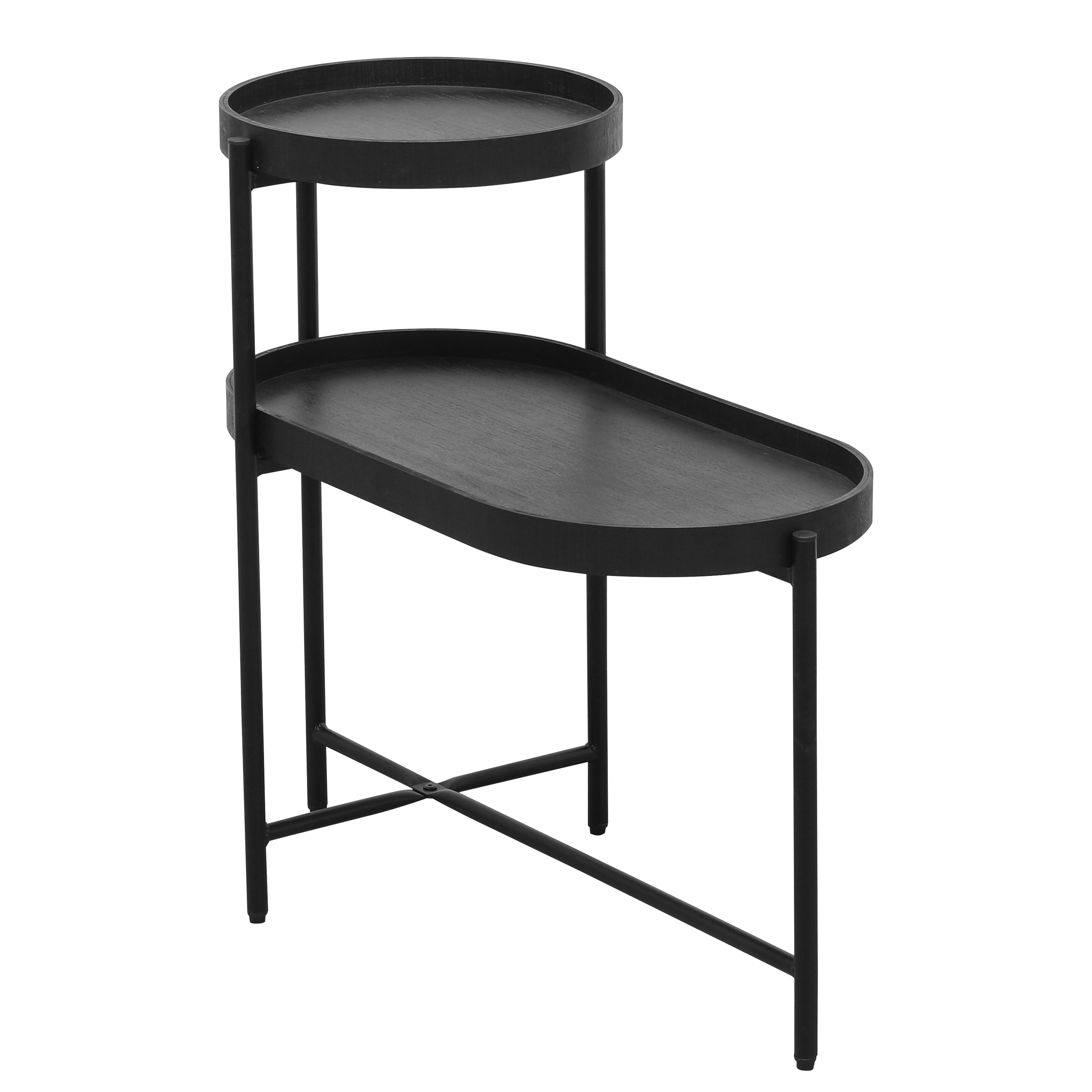 2-Tier Black Side Table with Storage Sofa Table for Living Room Metal Frame &amp; Wooden Desk End Table