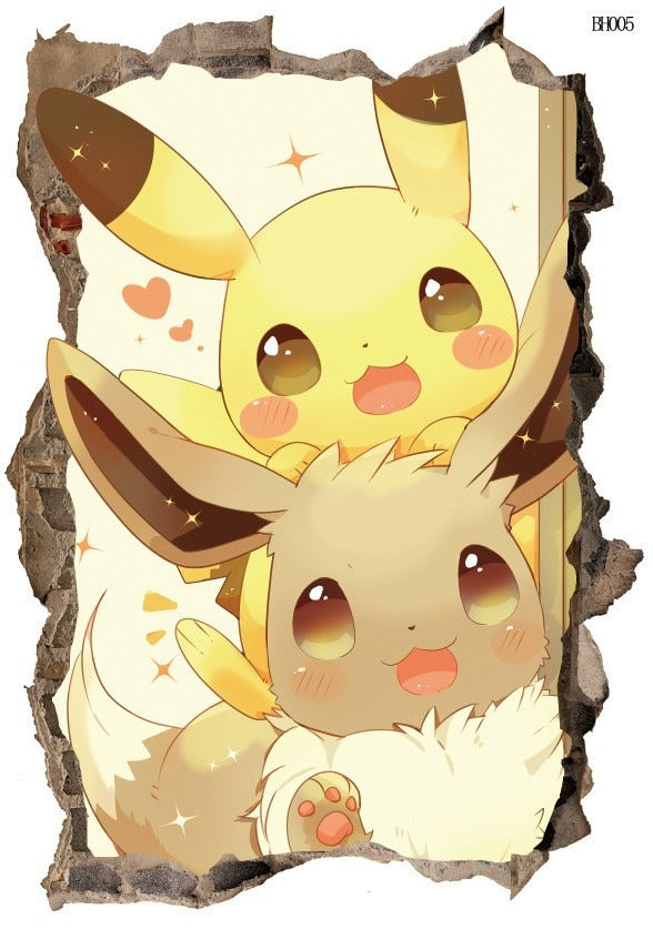 New 3D Pikachu Wall Sticker Pok é mon Wallpaper Self adhesive Cartoon Graffiti Anime Poster Children&