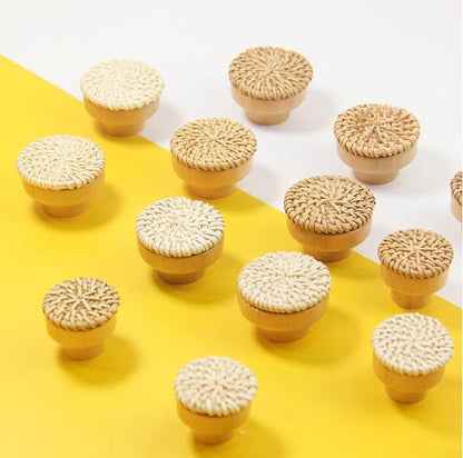 6pcs solid wood rattan handle rattan weaving handle rattan wood handle drawer circular wood handle