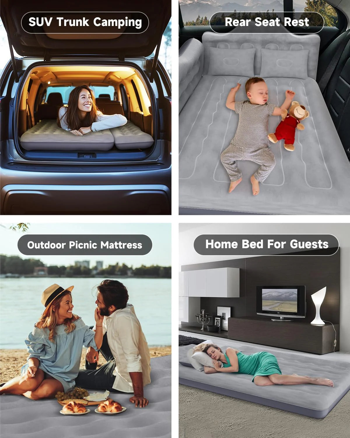 Umbrauto 29.53in/75cm Wide Car Air Mattress – Inflatable SUV, Truck &amp; Van Back Seat Camping Bed with Pump &amp; Pillows, Gray