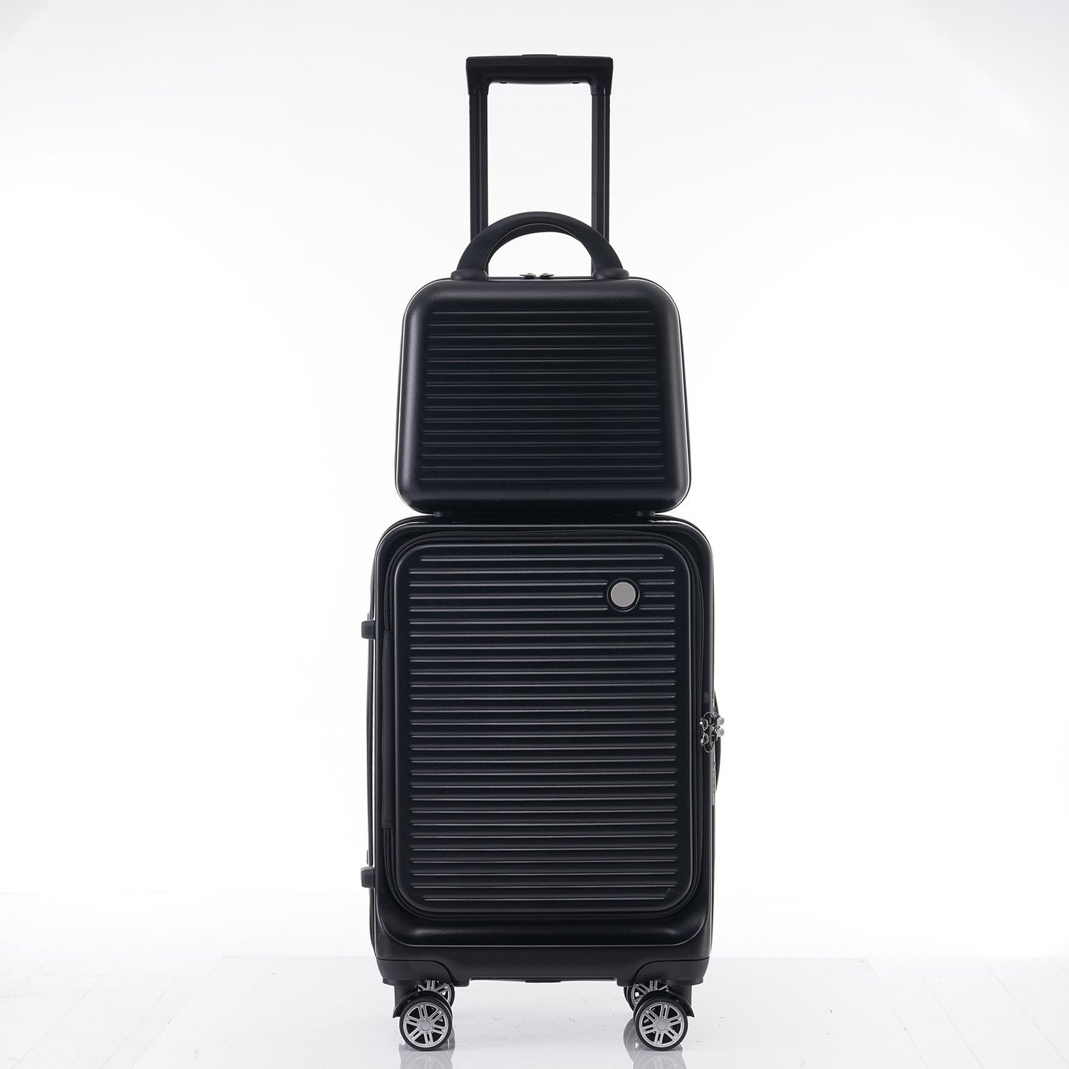Carry-on Luggage 20 Inch Front Open Luggage Lightweight Suitcase with Front Pocket and USB Port, 1 Portable Carrying Case Black