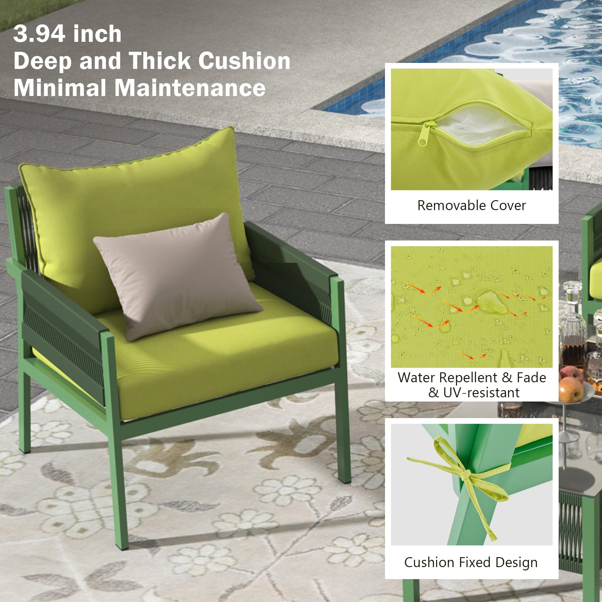 Outdoor Furniture with Tempered Glass Table,  Set Deep Seating with Thick Cushion  (Fluorescent Yellow &amp; Green)