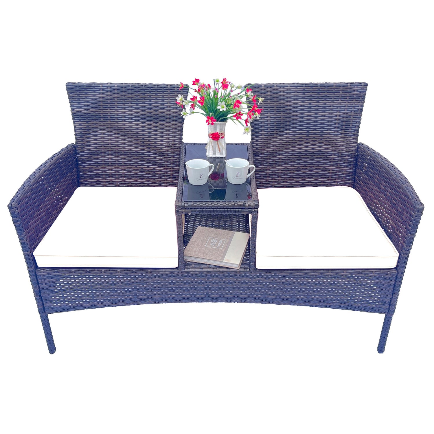 Wicker Patio Conversation Furniture Set Outdoor Furniture Set with Removable Cushions &amp; Table