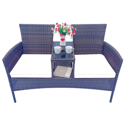 Wicker Patio Conversation Furniture Set Outdoor Furniture Set with Removable Cushions &amp; Table