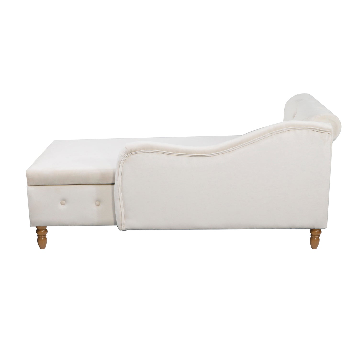 Beige Chaise Lounge Indoor Velvet Lounge Chair for Bedroom with Storage &amp; Pillow Modern Upholstered Rolled Arm Chase Lounge