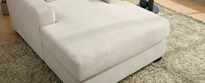 39.7" Oversized Chaise Lounger Modern Style Sofa Couch ,with Pillows, Charge Station &amp; Cup Holders, Chenille Fabric, Cream