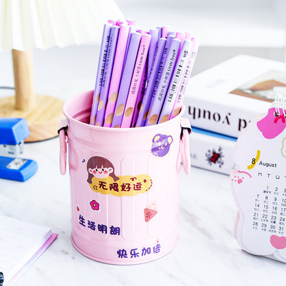 Cylindrical wrought iron pen holder DIY creative desktop storage bucket multifunctional stationery pen holder