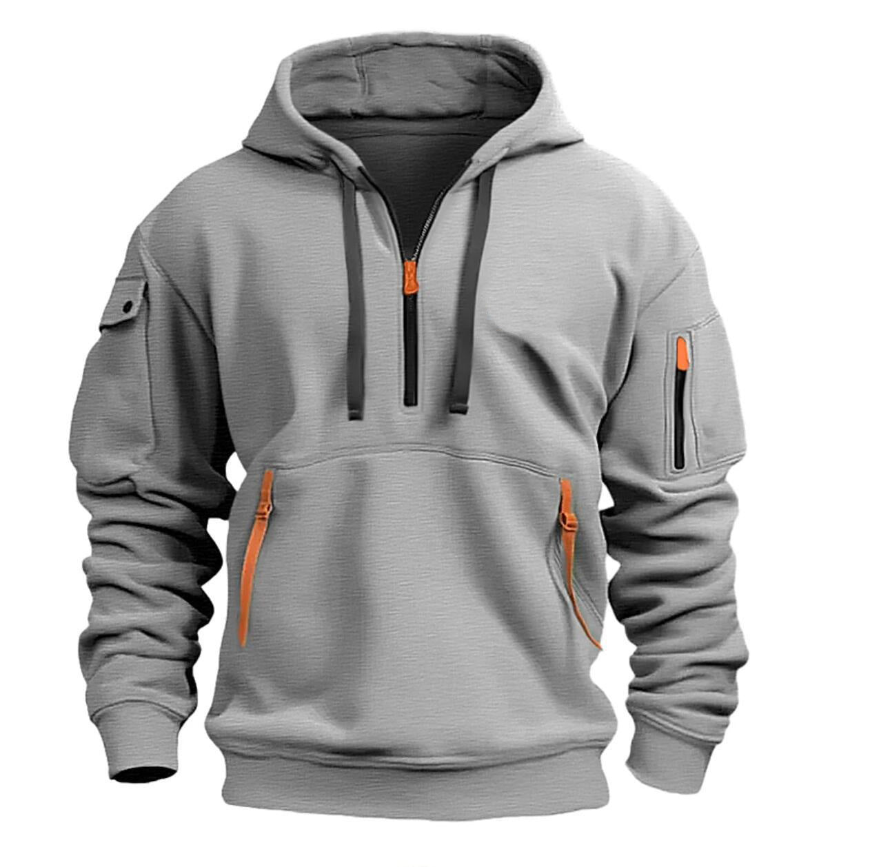 Half zip hoodie hooded sweatshirt with multiple pockets zipper pullover for men&