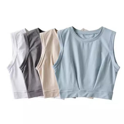 Short crop top with exposed navel and sleeveless loose fitting vest women&