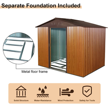 8ft x 6ft Outdoor Metal Storage Shed with Floor Base Coffee(W540S00014)