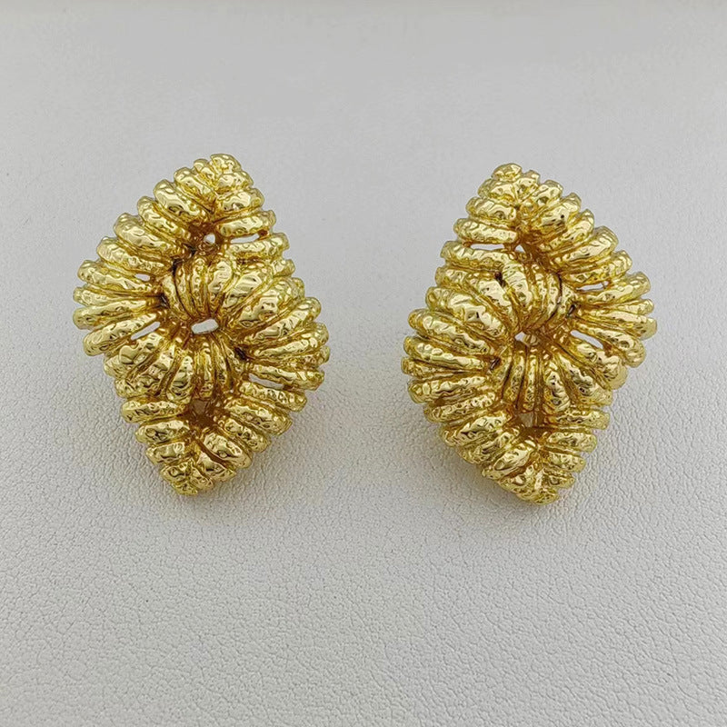 Brass Texture Knot Braided Chunky Earrings for Women Metal Gold Color Jewelry Personality Vintage European And American