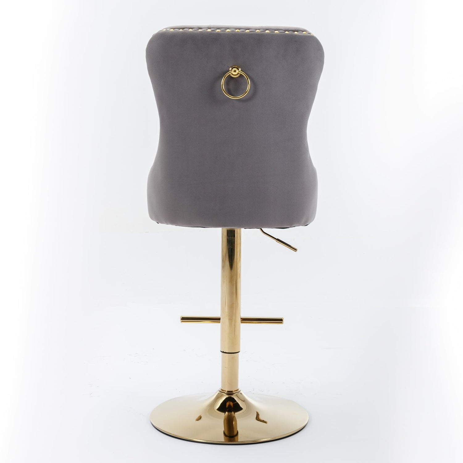 Thick gold rotating velvet bar stool with adjustable seat height of 25-33 inches and backrest (gray, set of 2 pieces)