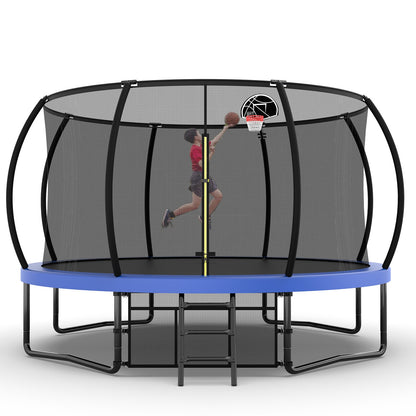 12FT Recreational Kids Trampoline with Safety Enclosure Net &amp; Ladder, Outdoor Recreational Trampolines