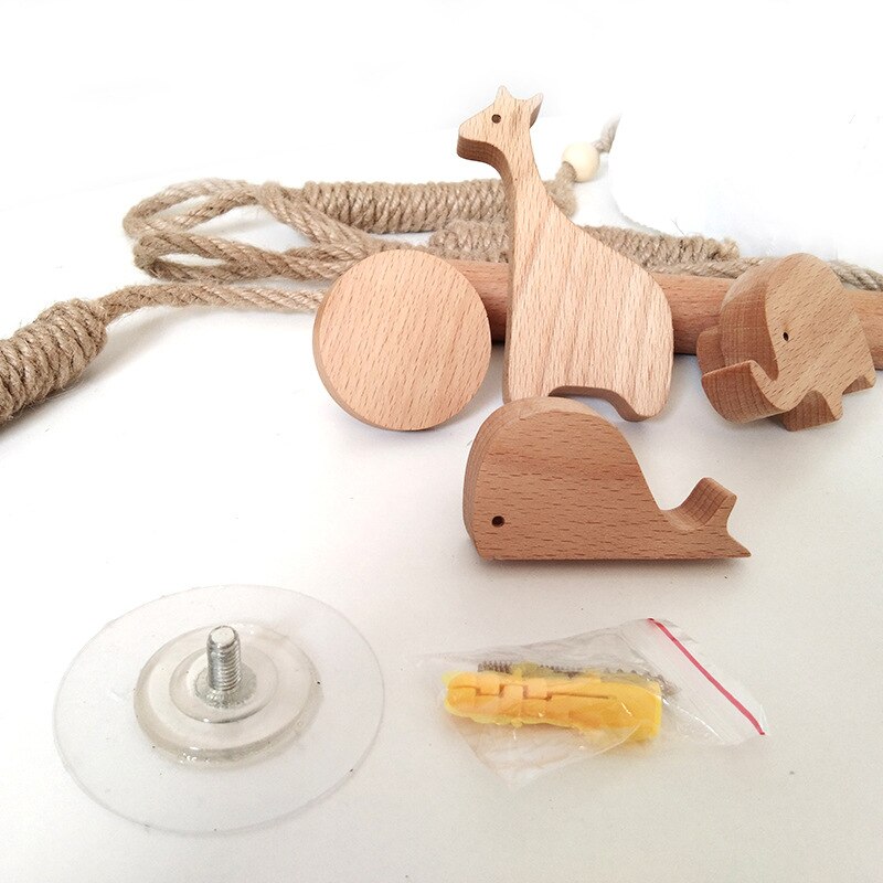 Nordic Indoor Wooden Solid Wood Hemp Rope Animal Tissue Holder Children&