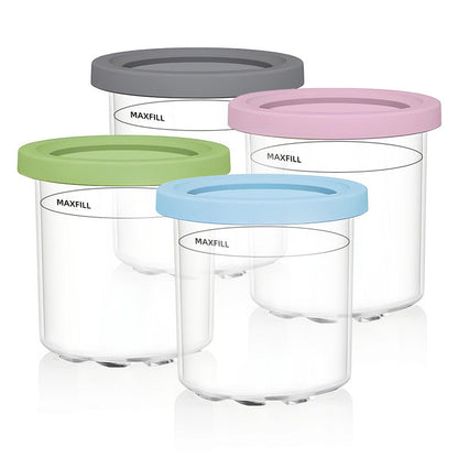 4-Pack Replacement Containers &amp; Lids for Nin-ja Creami Deluxe Pints, 16oz, Compatible with NC299AMZ &amp; NC300s, Original Grey