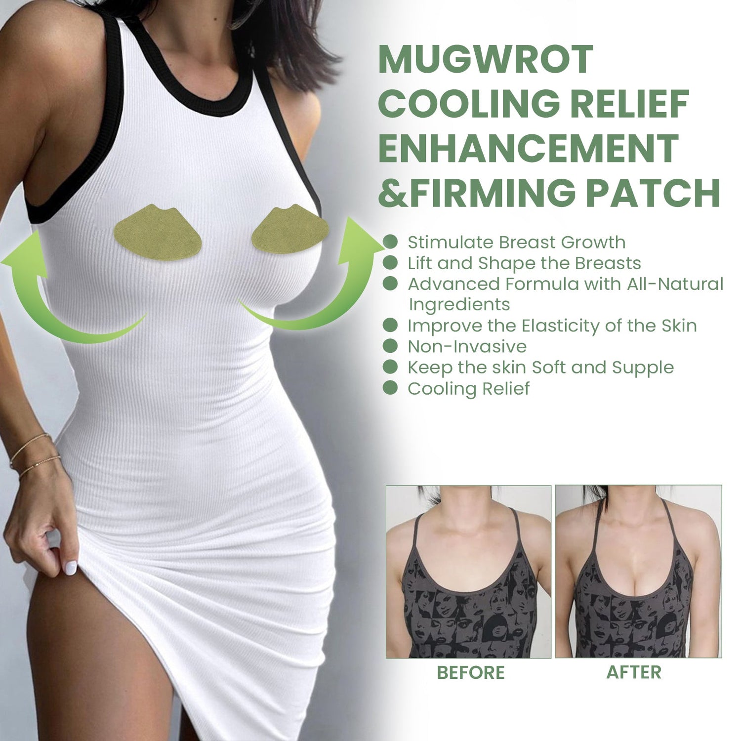 Mugwrot Cooling Relief Enhancements &amp; Firming Patch, Massage Firming Chest Anti-sagging Chest Plump Patch