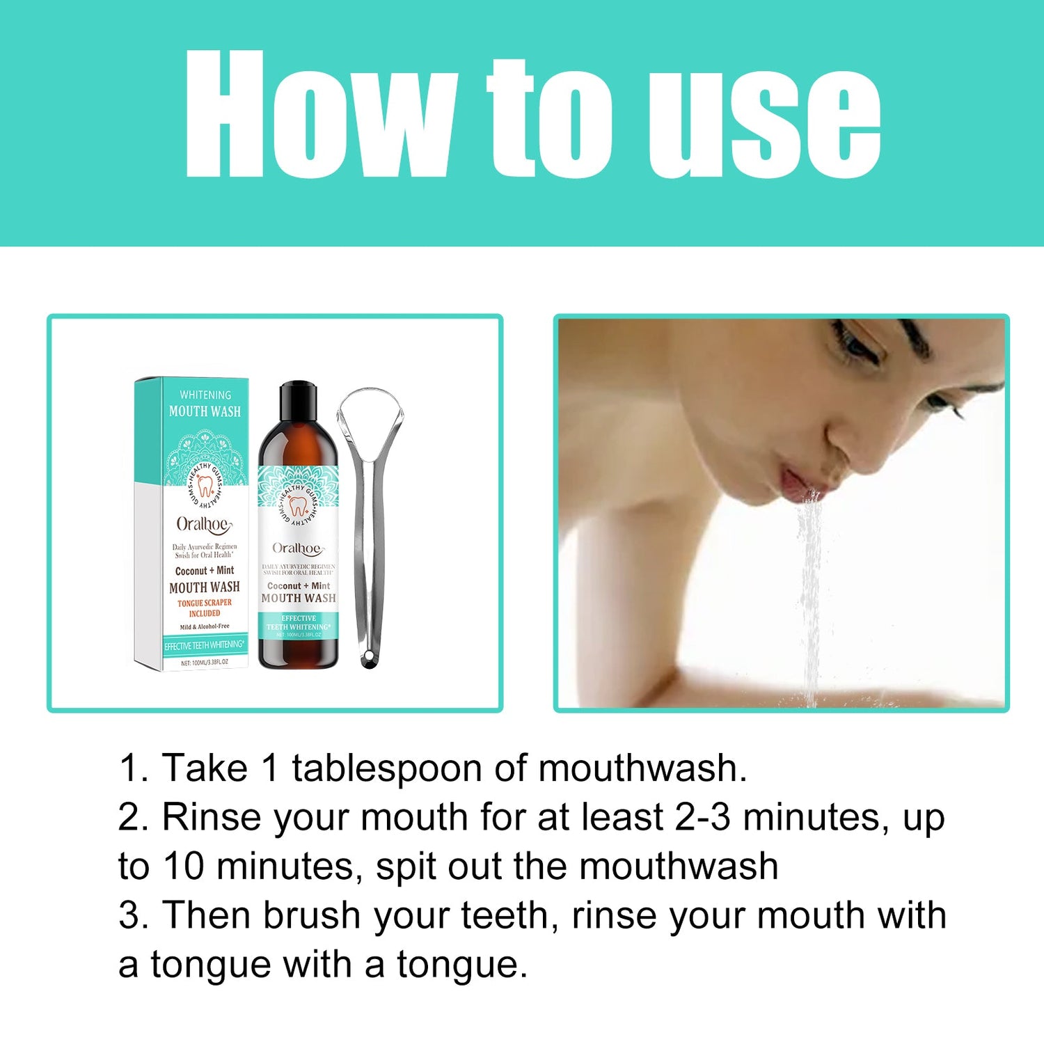 Coconut Mint Mouth Wash, Whitening Teeth Yellow Teeth Stains Tongue Coating Clean Fresh Breath Oral Care