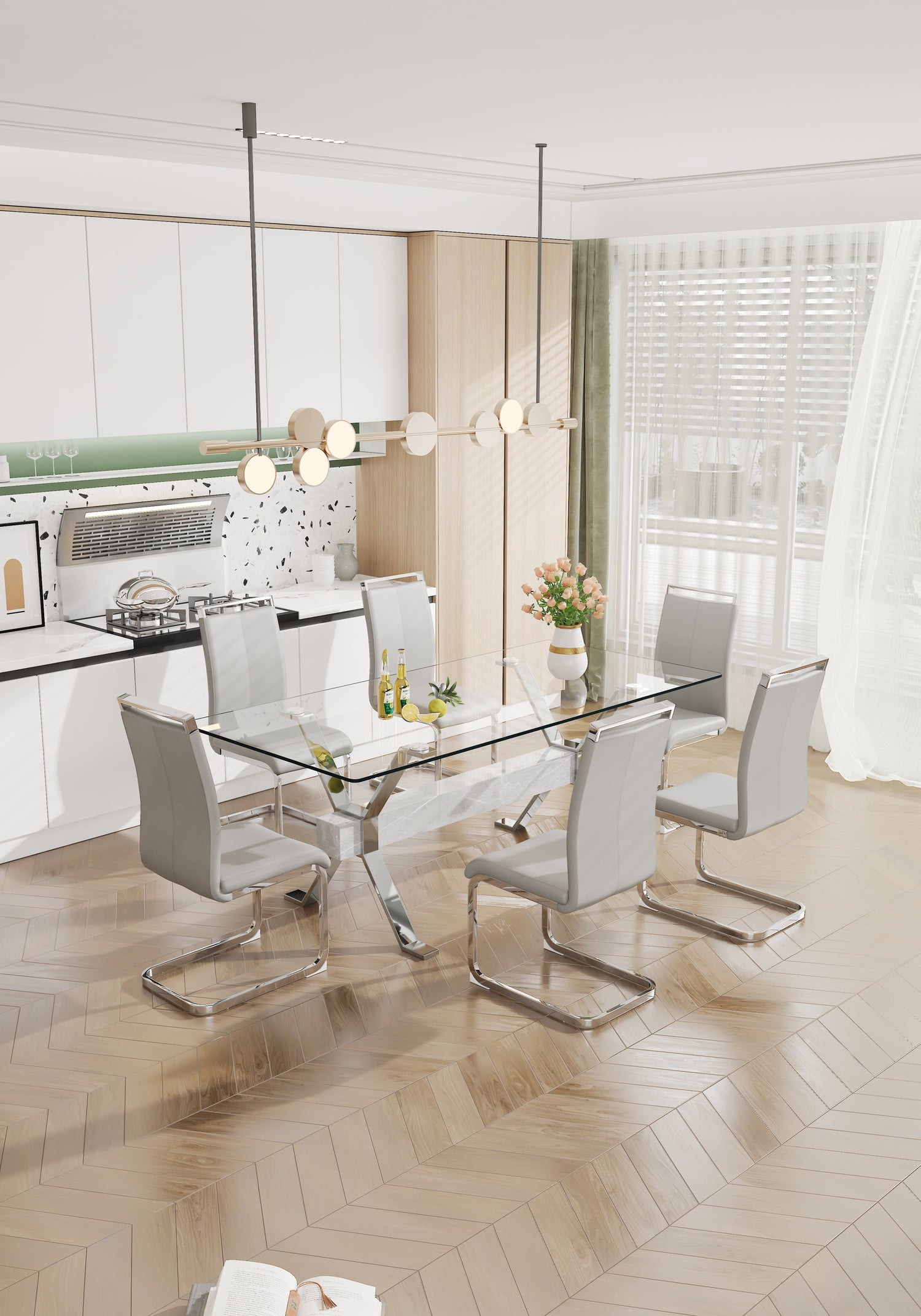 Dining table Modern tempered glass dining table 79 &