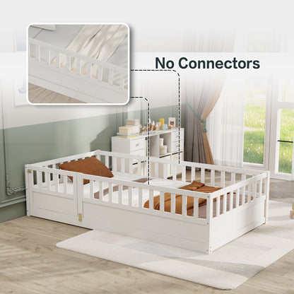 Double bed floor standing bed with ultra-high safety barrier, children&