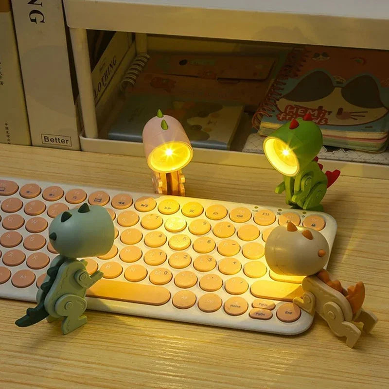 Mini Dinosaur Night Light Battery Magnetic Folding Nights Lamp Bedroom Bedside Table Ornaments Children&