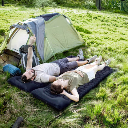 Outdoor double inflatable sleeping pad – with built-in pillow &amp; pump, for camping, backpacking, hiking.