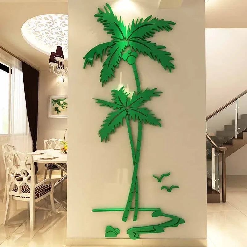 3D Coconut Tree Acrylic Mirror Wall Sticker For Children&