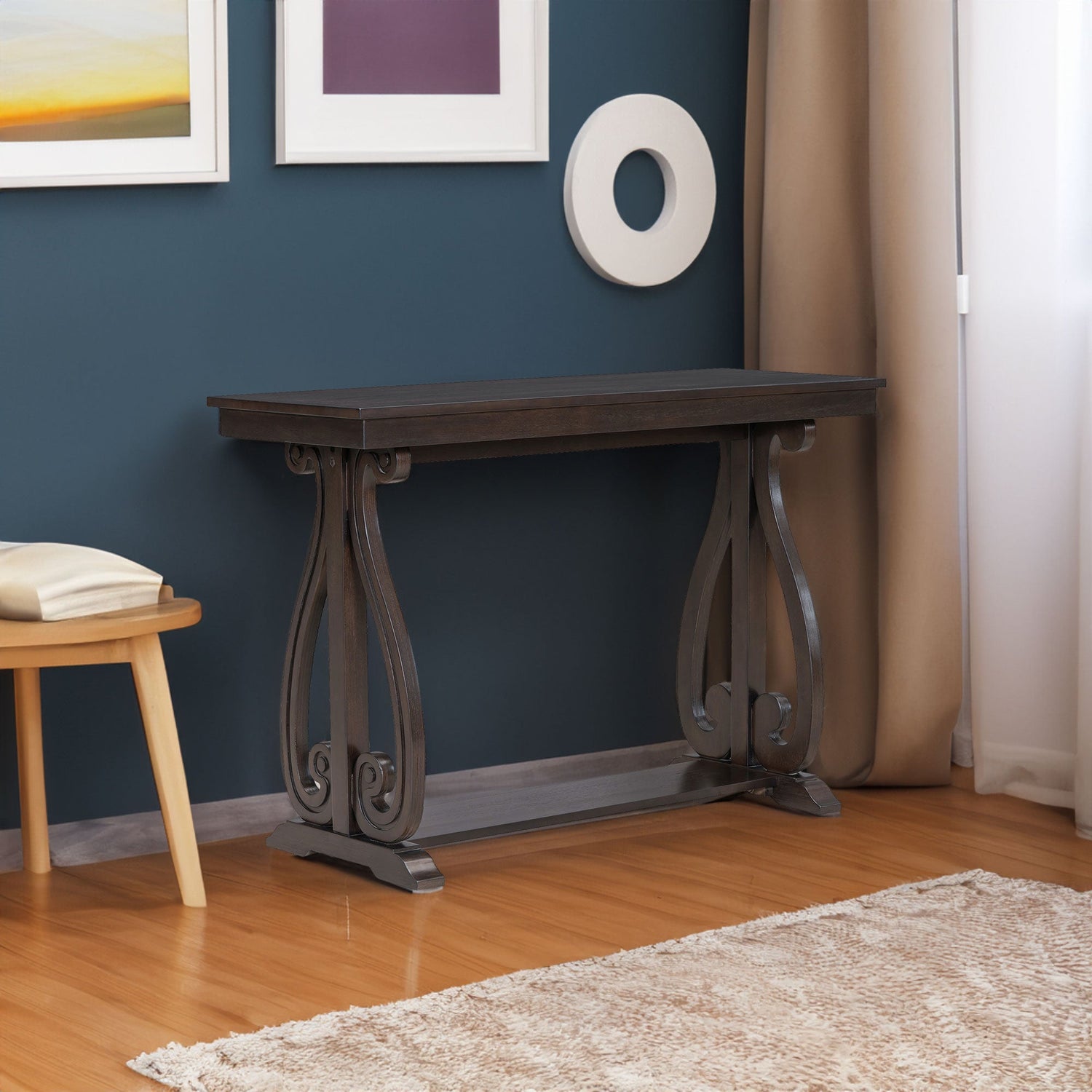 48-Inch Rustic Vintage Console Table --- Farmhouse Style Entryway Table with Open Shelf and Sturdy Construction  (Espresso)