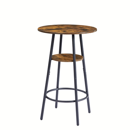 Round bar stool set with shelf upholstered stool with backrest Rustic Brown 23.62&