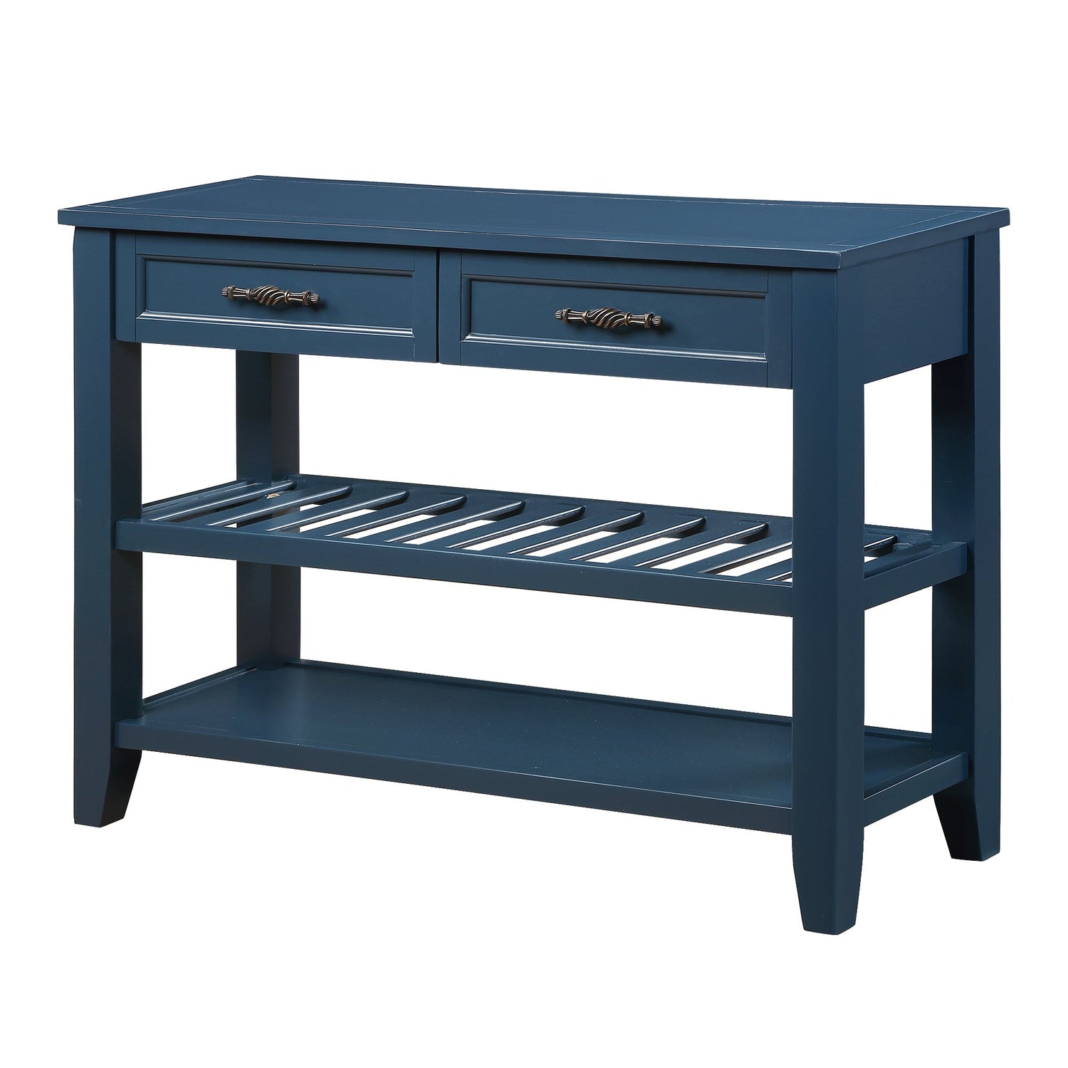 Console Sofa Table with 2 Storage Drawers and 2 Tiers Shelves Mid-Century Style 42&