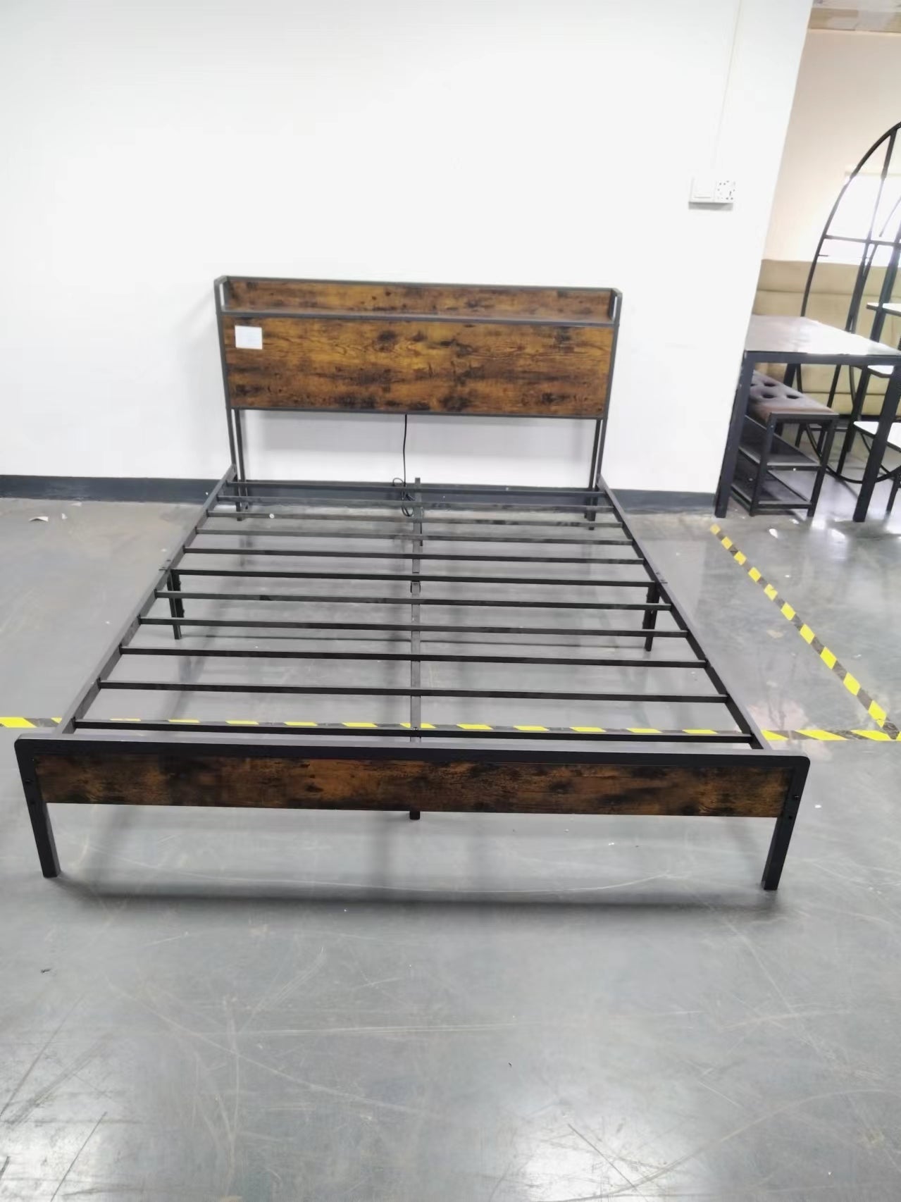 Bed frame with charging station full size, Grey, 83.1&