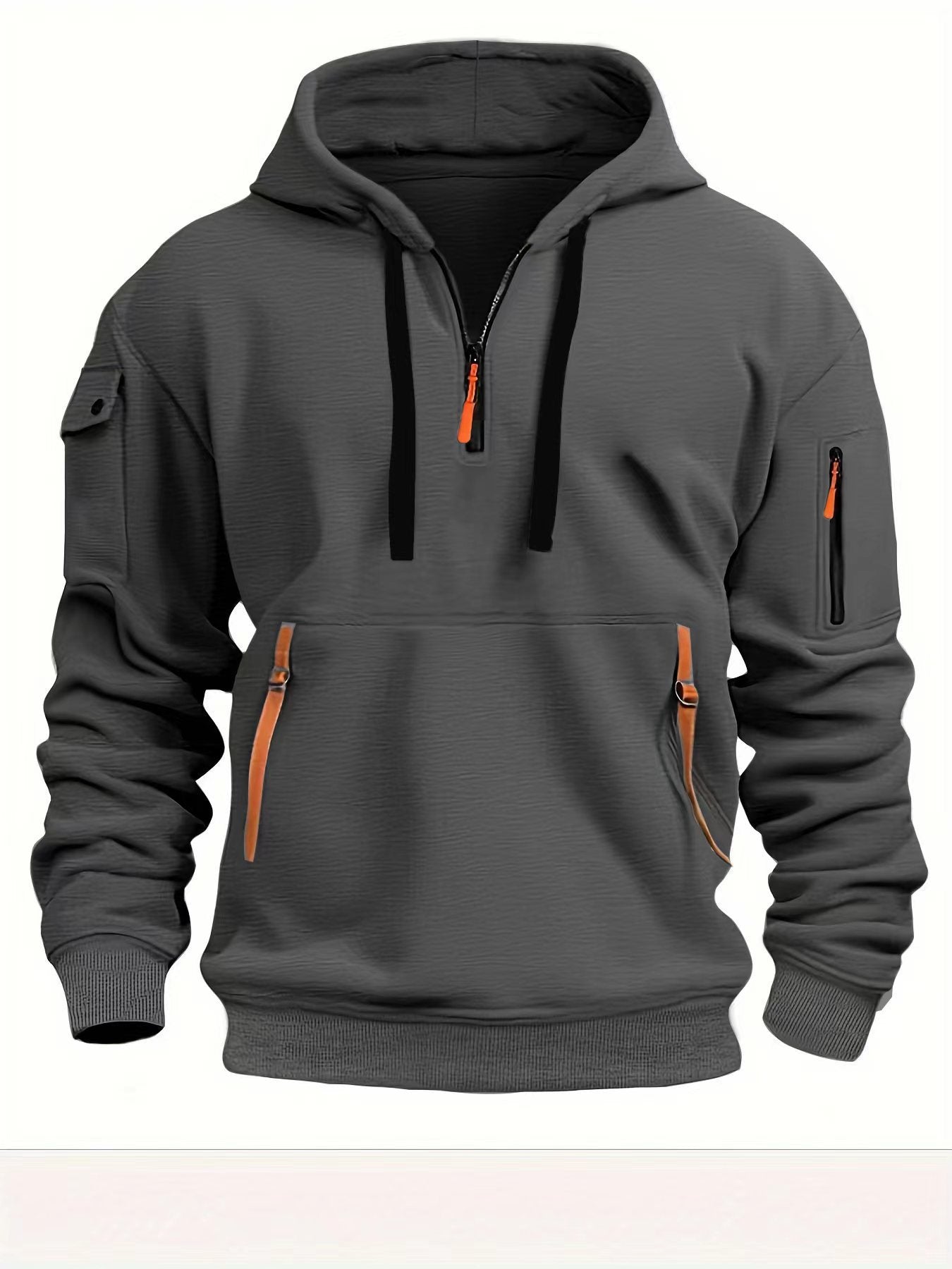 Half zip hoodie hooded sweatshirt with multiple pockets zipper pullover for men&