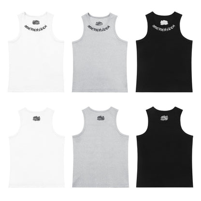 Gothic Letter Embroidery Ribbed Tank Top Men&
