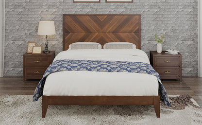 Mid-Century Modern Platform Bed Wood Slat Support with No Box Spring Needed,King Walnut