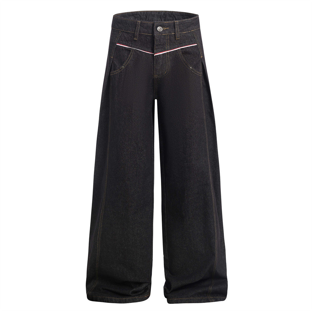 American High Street Design Denim Wide Leg Long Pants Men&