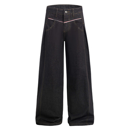 American High Street Design Denim Wide Leg Long Pants Men&