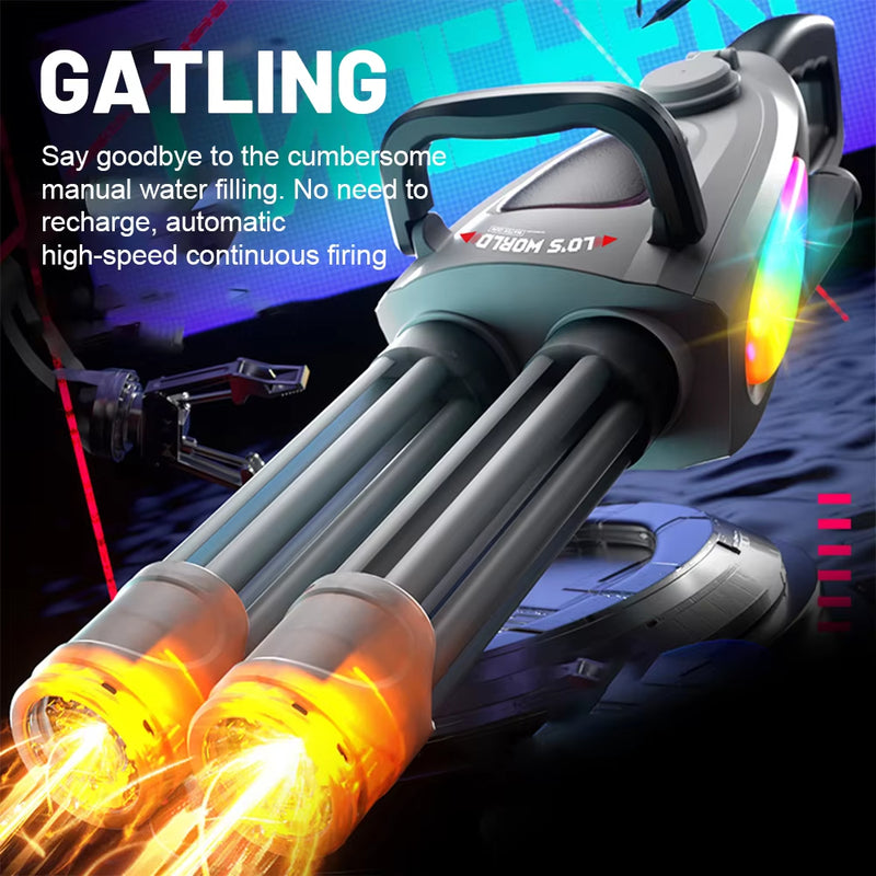 Electric LED Rotating Gatling Water Gun - Auto-Spray Blaster for Kids &amp; Adults (Summer Pool Toy)