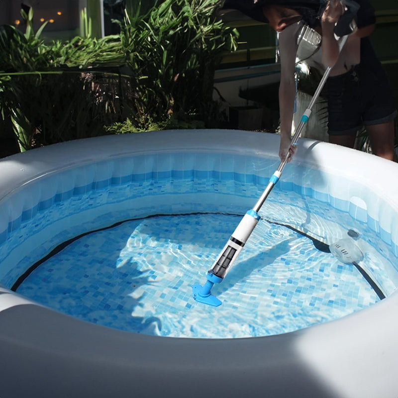 Rechargeable hand pool vacuum for spas/hot tubs/small pools, with auto immersion detector &amp; bristle nozzle.