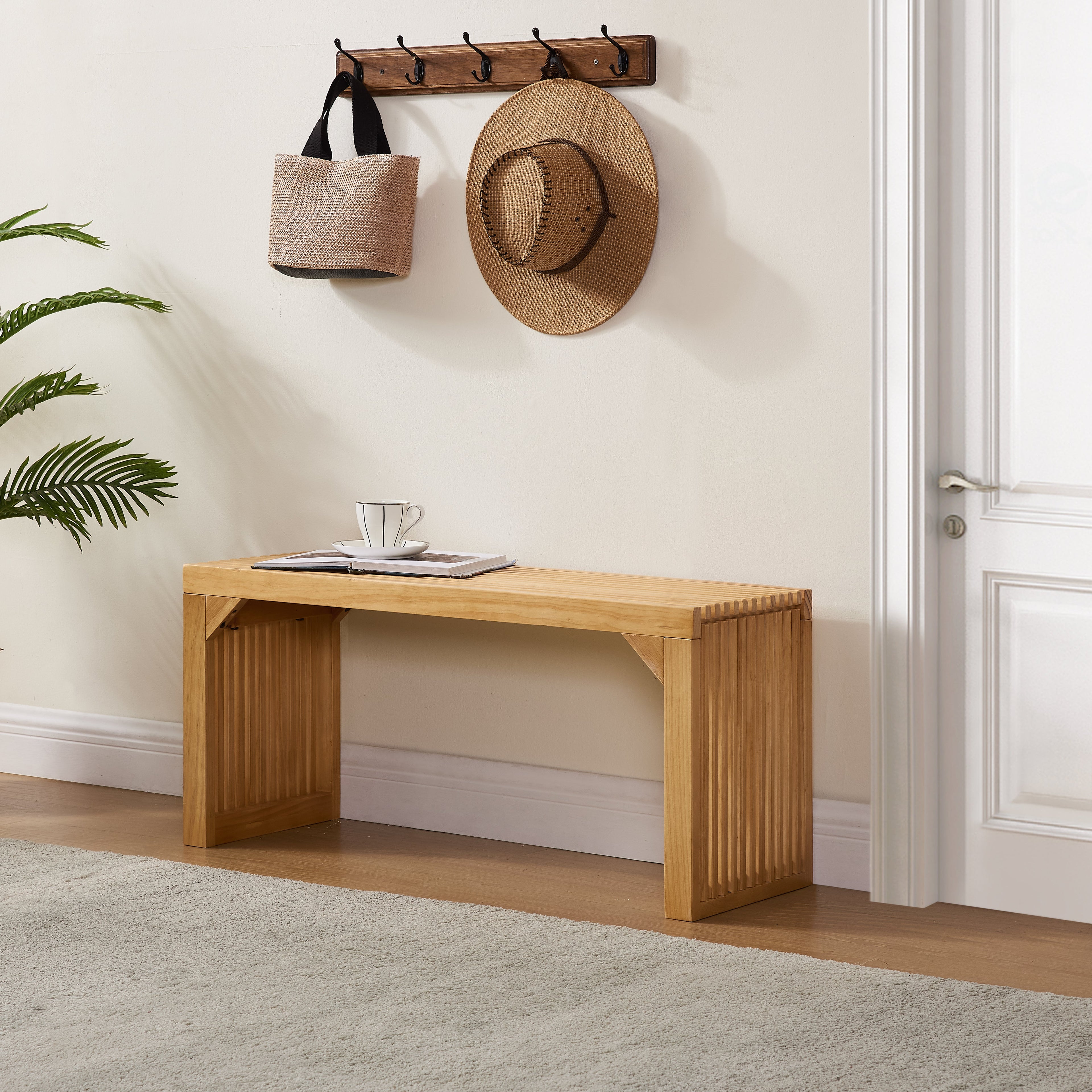 Dining Bench and Table, Pine Indoor Wood Bench for Entryway,Living Room,Kitchen and Bedroom Table (Nature, Long Bench &amp; Table)