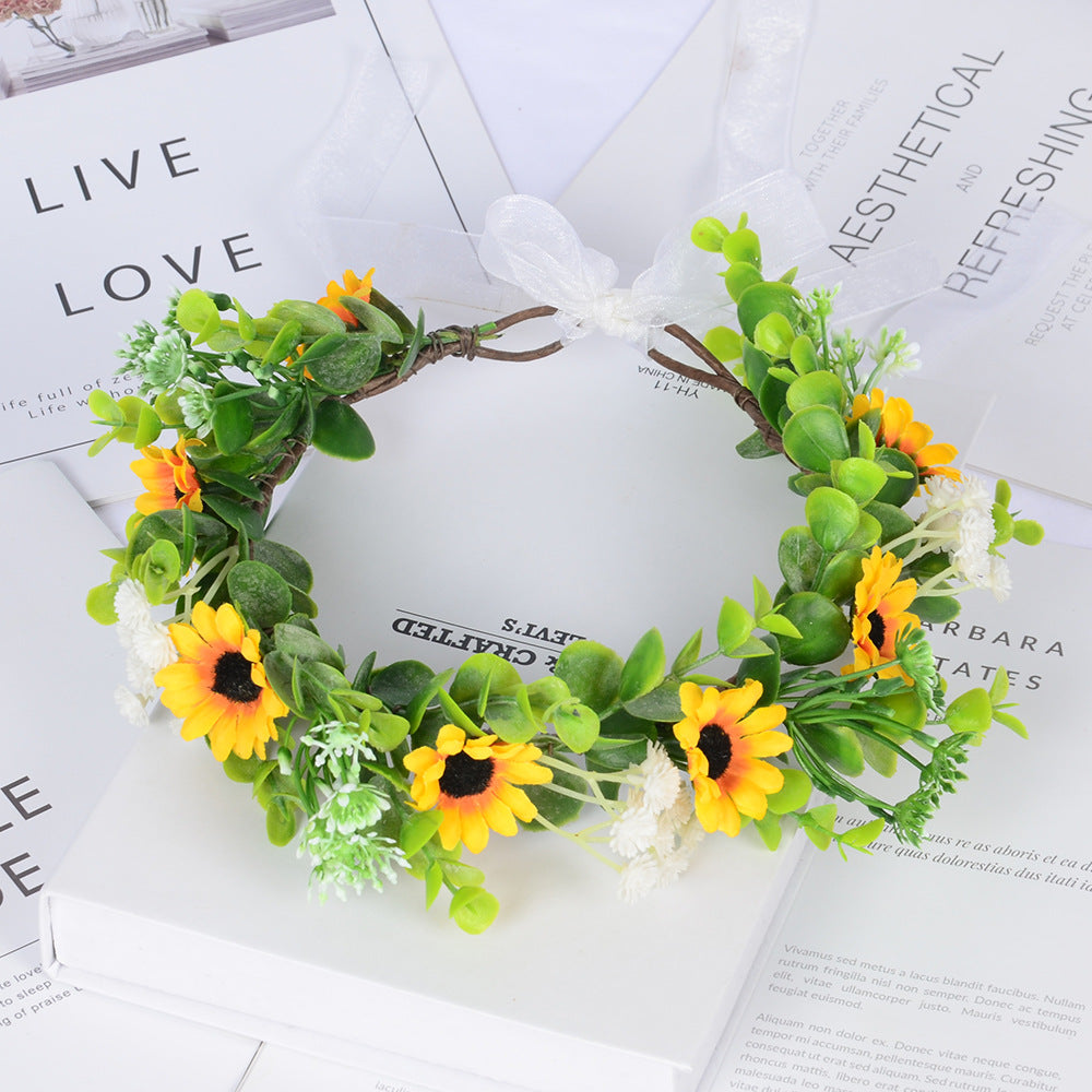 Girl Spring Outing Wreath Headwear Simulation Eucalyptus Starry Sky False Sunflower Children&