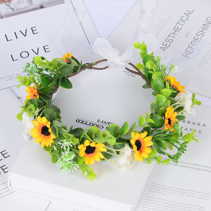 Girl Spring Outing Wreath Headwear Simulation Eucalyptus Starry Sky False Sunflower Children&