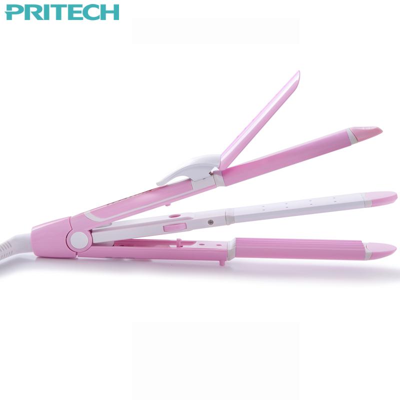 Pritech New Electric 3 In 1 Hair Straightener Curling Irons For Wet&amp;Dry Professional Hair Curler Styling