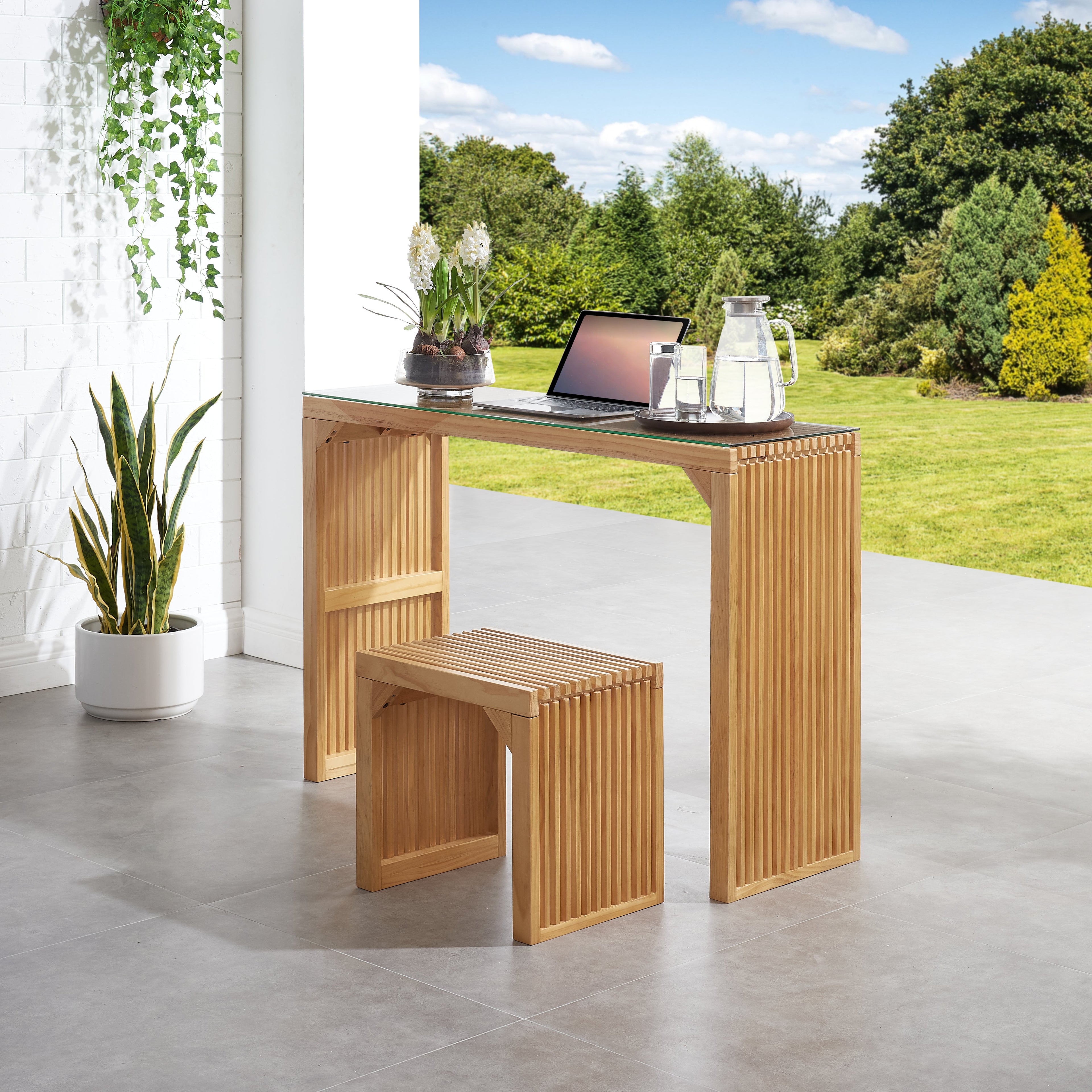 Pine Dining Bench and Table, Indoor Wood Bench for Entryway,Living Room,Kitchen and Bench Set (Nature, Bench &amp; Table) Small