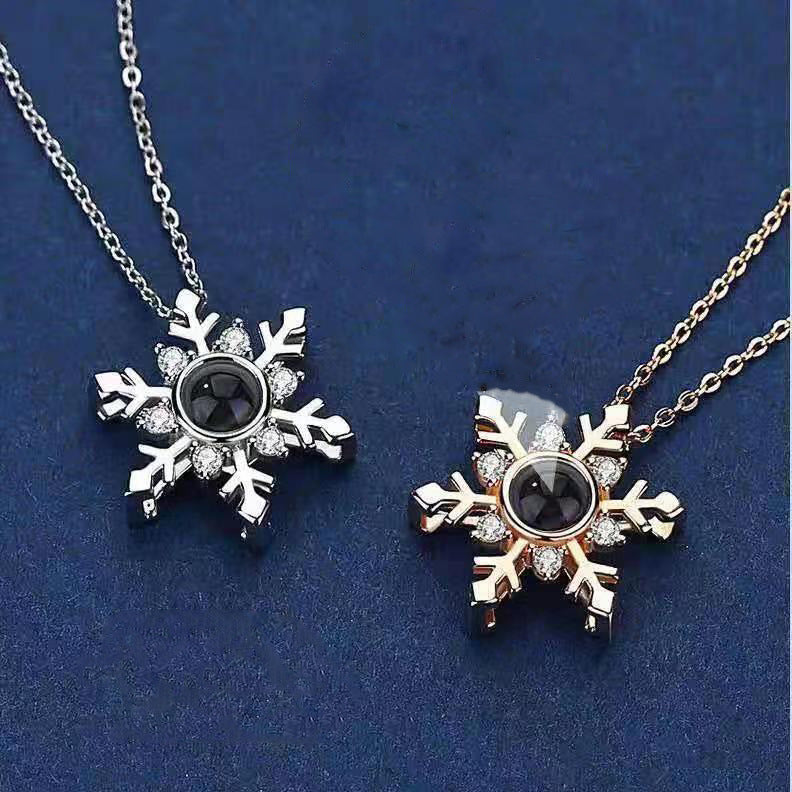100 Languages I Love You Projection Snowflake Pendant Necklace Valentine&