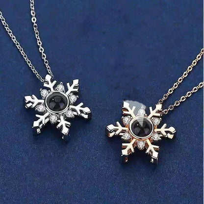 100 Languages I Love You Projection Snowflake Pendant Necklace Valentine&